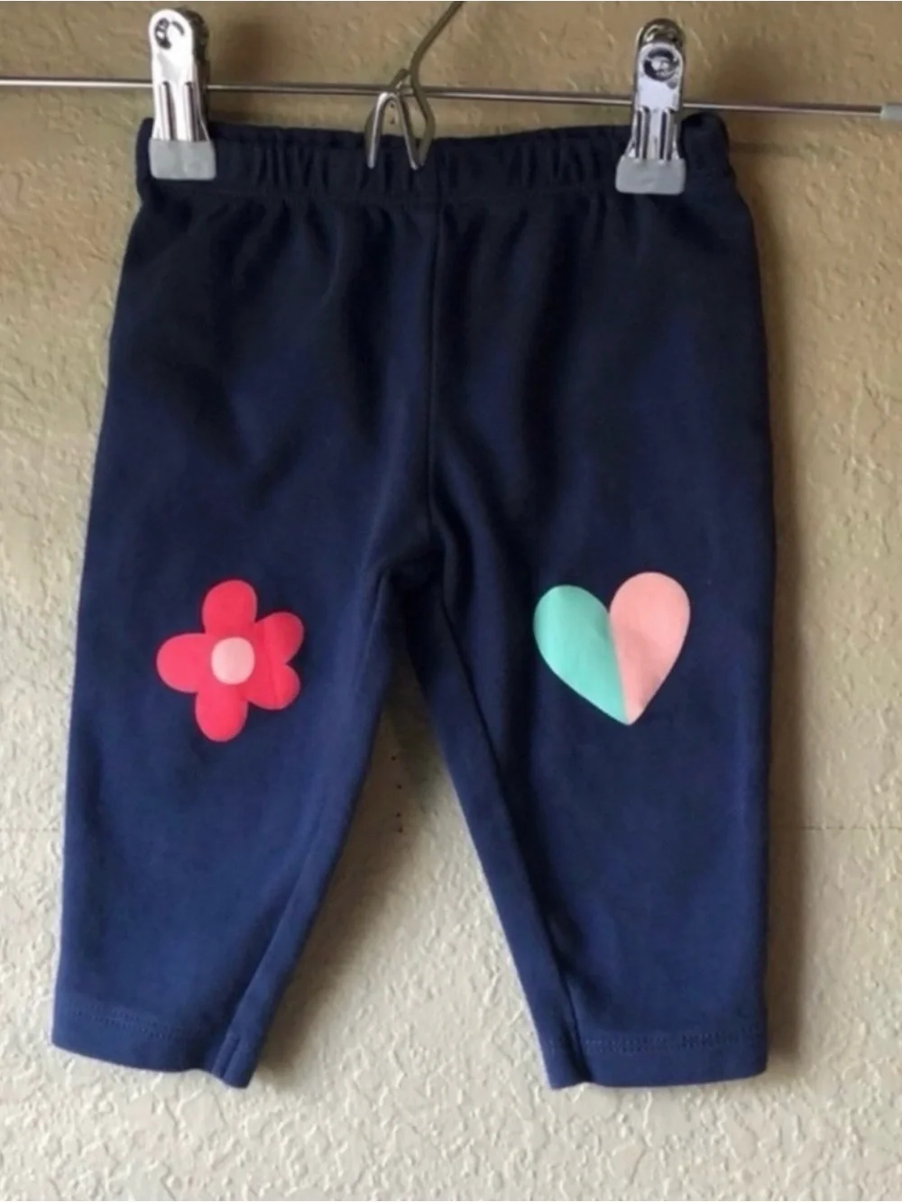 Carter’s Pants Elastic Waist Blue Casual Preppy Flower Heart Baby Girls 6 Months